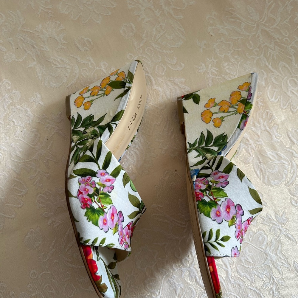Nine West Women's Floral Wedges - White and Green - Picture 2 of 6